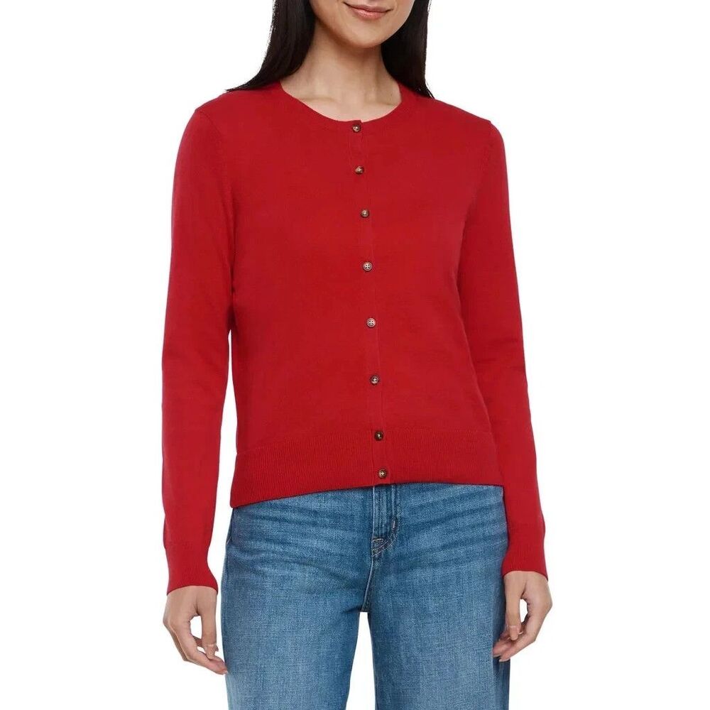 GAP Crewneck Cardigan Sweater Salsa Red Women’s S 4-6 100% Cotton Button Front